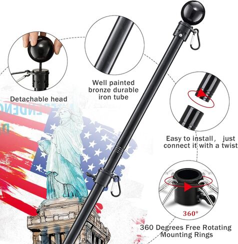 House Flag Pole With American Flag - Flagpoles Residential Kit with 5ft Tangle Free Metal Flag Pole,3x5 Embroidered US Flag,Holder Bracket,Heavy Duty Flag Poles for Outside House,Porch,Outdoor-Black in Saudi Arabia