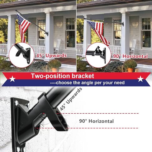 House Flag Pole With American Flag - Flagpoles Residential Kit with 5ft Tangle Free Metal Flag Pole,3x5 Embroidered US Flag,Holder Bracket,Heavy Duty Flag Poles for Outside House,Porch,Outdoor-Black in Saudi Arabia