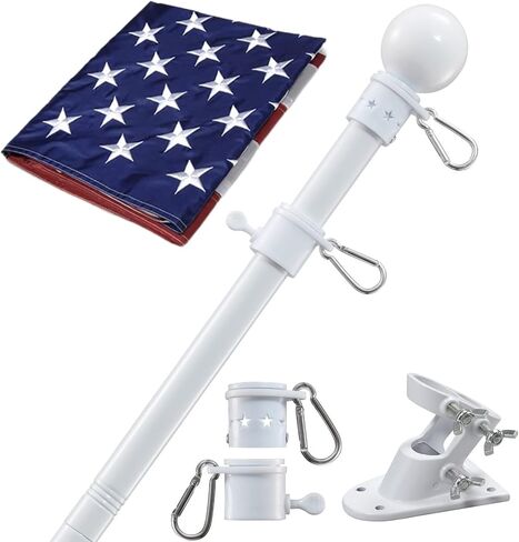 House Flag Pole With American Flag - Flagpoles Residential Kit with 5ft Tangle Free Metal Flag Pole,3x5 Embroidered US Flag,Holder Bracket,Heavy Duty Flag Poles for Outside House,Porch,Outdoor-Black in Saudi Arabia