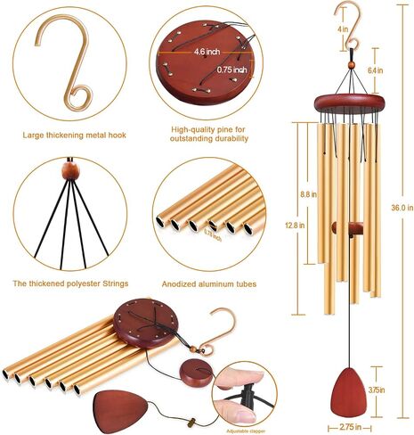 Large Aluminium Wind Chimes Outside, Soothing Melodic Memorial Sympathy Wind Chime, Suitable Outdoor Garden Patio Decor, Gift for Mom Women Neighbors (36 Inches Black) in Kuwait