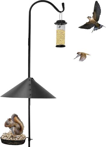 Shepherd Hook Squirrel Proof Bird Feeder – Wild Bird Station - Powder Coated 90in Steel Pole – Squirrel Baffle – 1 Bird Feeder – 1 Squirrel Peanut Feeder - 5 Prong Base – PATENT PENDING in Saudi Arabia