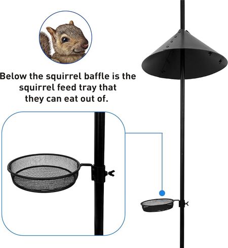 Shepherd Hook Squirrel Proof Bird Feeder – Wild Bird Station - Powder Coated 90in Steel Pole – Squirrel Baffle – 1 Bird Feeder – 1 Squirrel Peanut Feeder - 5 Prong Base – PATENT PENDING in Saudi Arabia