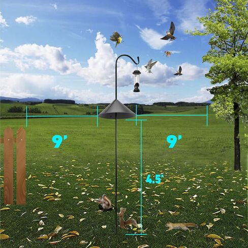 Shepherd Hook Squirrel Proof Bird Feeder – Wild Bird Station - Powder Coated 90in Steel Pole – Squirrel Baffle – 1 Bird Feeder – 1 Squirrel Peanut Feeder - 5 Prong Base – PATENT PENDING in Saudi Arabia