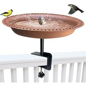 Garbuildman Upgraded 5-Prong Base Bird Bath with Metal Stake, Detachable Decoration Bowl Spa & Freestanding Birdfeeder for Outdoor Garden, Oval Style, Brown