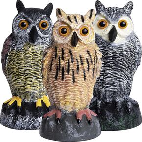 Galashield Owl Decoys to Scare Birds Away | Plastic Owls to Scare Birds Away | Owl Statue for Garden & Outdoors [Set of 3]