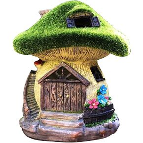 TIBLEN Solar Gnome Grass-Roof Mushroom Garden House, Outdoor Gnome House Figurine with Solar Lights, Little Garden Cottage Figurines in Saudi Arabia