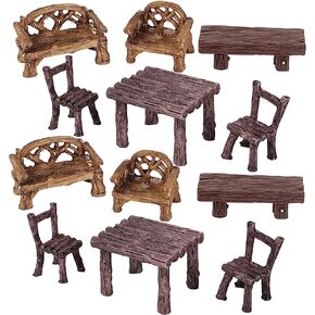 12 Pieces Garden Furniture Ornaments Miniature Table and Chairs Set Village Micro Resin Bench Chair for Dollhouse Accessories Home Micro Landscape Decoration (Cute Style)
