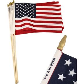 GIFTEXPRESS Set of 12 Small American Flags on Stick - Proudly Made in USA 12 x 18 Inch Mini Outdoor Flag w/Spear Top - July 4th & Memorial Day US Hand Held Decorations in Saudi Arabia