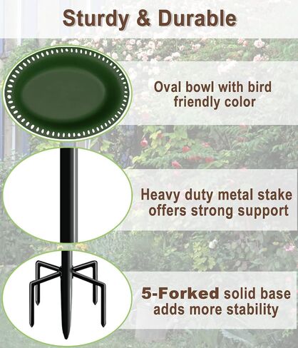Garbuildman Upgraded 5-Prong Base Bird Bath with Metal Stake, Detachable Decoration Bowl Spa & Freestanding Birdfeeder for Outdoor Garden, Oval Style, Brown in Saudi Arabia