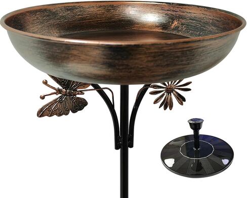 OUISJYER Garden Metal Bird Bath with Solar Fountain, Vintage Pedestal Bird Baths & Feeder for Outdoors Yard Garden Decor (31.5" H x 12" W in Kuwait