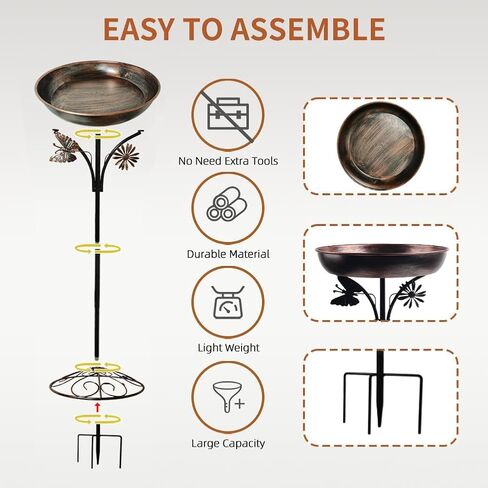 OUISJYER Garden Metal Bird Bath with Solar Fountain, Vintage Pedestal Bird Baths & Feeder for Outdoors Yard Garden Decor (31.5" H x 12" W in Kuwait