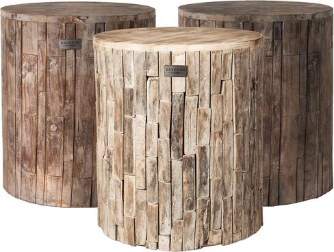 Patio Sense 62420 Elyse Round Rustic Garden Stool Wood Outdoor Seating & End Table Portable Adaptable Outdoor Furniture Ideal for Entertaining, Gardening & Decor - Seasoned Patina Finish in Saudi Arabia