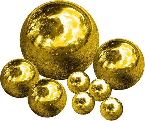 Stainless Steel Gazing Ball, 8 Pcs 50-150 mm Mirror Polished Hollow Ball Reflective Garden Sphere, Gazing Globe for Home Garden Ornament Decorations (Gold) in Saudi Arabia