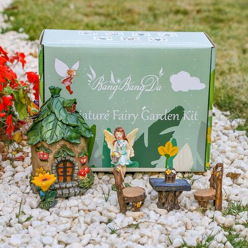 BangBangDa Miniature Fairy Garden Accessories Outdoor - Small Fairies Figurines Items Fairy House Table Chair Set Fairy Garden Fairies Kit for Kids Fairy Figures Mini Garden Ornaments in Saudi Arabia