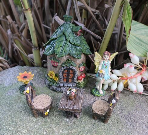 BangBangDa Miniature Fairy Garden Accessories Outdoor - Small Fairies Figurines Items Fairy House Table Chair Set Fairy Garden Fairies Kit for Kids Fairy Figures Mini Garden Ornaments in Saudi Arabia