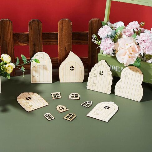Yulejo 48 Pcs Fairy Door Wooden Garden Doors Craft Mini Window Fairy House DIY Kit Unfinished Miniature Door Unpainted Fairy Window Accessories for Wall Home Party Decoration (Antique Style) in Saudi Arabia