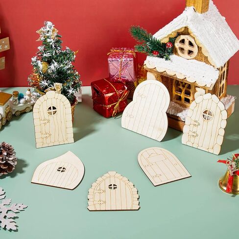 Yulejo 48 Pcs Fairy Door Wooden Garden Doors Craft Mini Window Fairy House DIY Kit Unfinished Miniature Door Unpainted Fairy Window Accessories for Wall Home Party Decoration (Antique Style) in Saudi Arabia