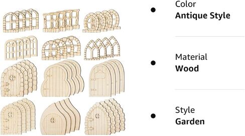 Yulejo 48 Pcs Fairy Door Wooden Garden Doors Craft Mini Window Fairy House DIY Kit Unfinished Miniature Door Unpainted Fairy Window Accessories for Wall Home Party Decoration (Antique Style) in Saudi Arabia