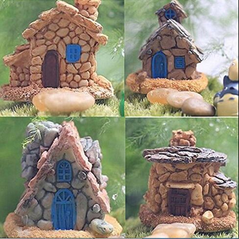 Trasfit 4 Pieces Miniature Fairy Garden Stone House - Mini Fairy Cottage House for Garden & Patio Decoration - Accessories for Home Decoration Outdoor Décor (4 Stone House) in Kuwait