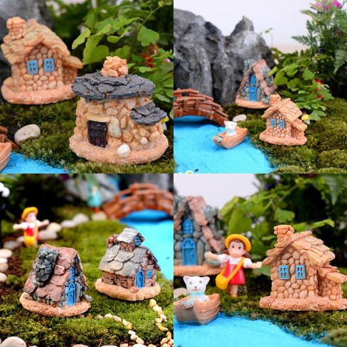 Trasfit 4 Pieces Miniature Fairy Garden Stone House - Mini Fairy Cottage House for Garden & Patio Decoration - Accessories for Home Decoration Outdoor Décor (4 Stone House) in Kuwait
