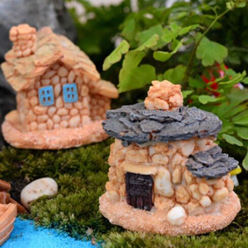 Trasfit 4 Pieces Miniature Fairy Garden Stone House - Mini Fairy Cottage House for Garden & Patio Decoration - Accessories for Home Decoration Outdoor Décor (4 Stone House) in Kuwait