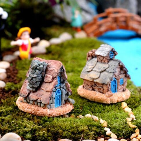 Trasfit 4 Pieces Miniature Fairy Garden Stone House - Mini Fairy Cottage House for Garden & Patio Decoration - Accessories for Home Decoration Outdoor Décor (4 Stone House) in Kuwait