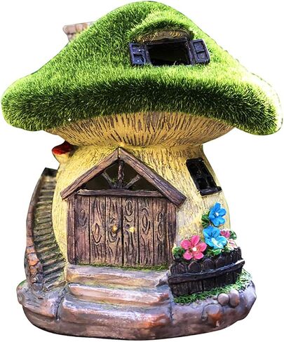 TIBLEN Solar Gnome Grass-Roof Mushroom Garden House, Outdoor Gnome House Figurine with Solar Lights, Little Garden Cottage Figurines in Saudi Arabia