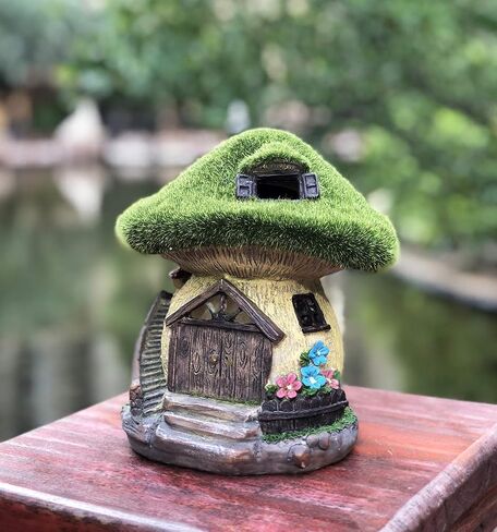 TIBLEN Solar Gnome Grass-Roof Mushroom Garden House, Outdoor Gnome House Figurine with Solar Lights, Little Garden Cottage Figurines in Saudi Arabia