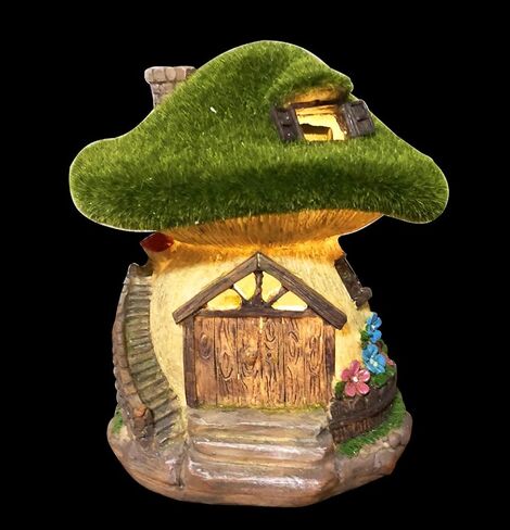 TIBLEN Solar Gnome Grass-Roof Mushroom Garden House, Outdoor Gnome House Figurine with Solar Lights, Little Garden Cottage Figurines in Saudi Arabia