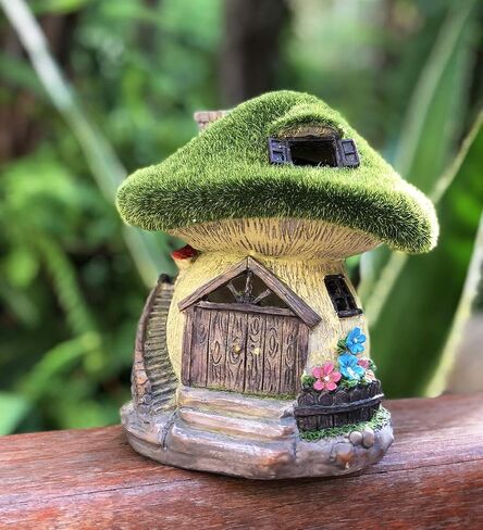 TIBLEN Solar Gnome Grass-Roof Mushroom Garden House, Outdoor Gnome House Figurine with Solar Lights, Little Garden Cottage Figurines in Saudi Arabia