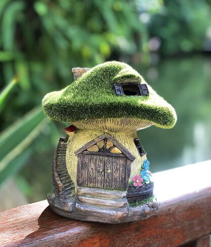 TIBLEN Solar Gnome Grass-Roof Mushroom Garden House, Outdoor Gnome House Figurine with Solar Lights, Little Garden Cottage Figurines in Saudi Arabia