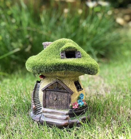 TIBLEN Solar Gnome Grass-Roof Mushroom Garden House, Outdoor Gnome House Figurine with Solar Lights, Little Garden Cottage Figurines in Saudi Arabia