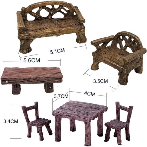 مجموعة طاولات وكراسي مصغرة من تراسفيت مكونة من 6 قطع، مجموعة زخارف مقاعد أثاث الحديقة الجنية لإكسسوارات بيت الدمى، ديكور المناظر الطبيعية الصغيرة للمنزل (النمط ب) in Kuwait