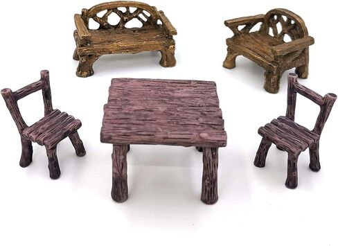 مجموعة طاولات وكراسي مصغرة من تراسفيت مكونة من 6 قطع، مجموعة زخارف مقاعد أثاث الحديقة الجنية لإكسسوارات بيت الدمى، ديكور المناظر الطبيعية الصغيرة للمنزل (النمط ب) in Kuwait