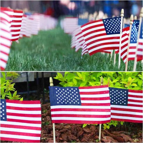 Uelfbaby 12 Pack Small American Flags on Stick, Small US Flags/Mini American Flag on Stick 4x6 Inch US American Hand Held Stick Flags with Kid-Safe Spear Top, Polyester Full Color Tear-Resistant Flag for 4th of July Decorations, Memorial Day Decorations in Kuwait