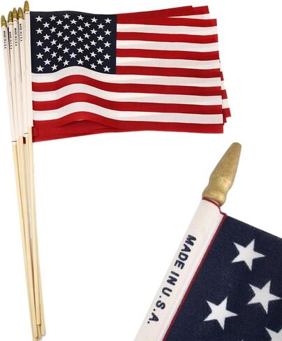 GIFTEXPRESS Set of 12 Small American Flags on Stick - Proudly Made in USA 12 x 18 Inch Mini Outdoor Flag w/Spear Top - July 4th & Memorial Day US Hand Held Decorations in Saudi Arabia