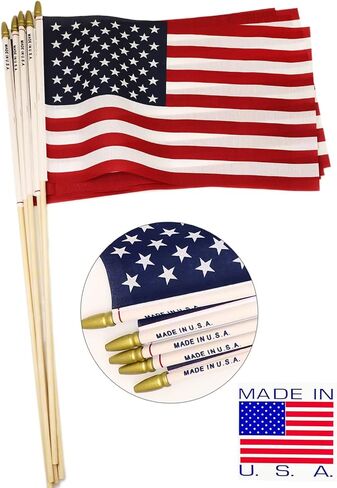 GIFTEXPRESS Set of 12 Small American Flags on Stick - Proudly Made in USA 12 x 18 Inch Mini Outdoor Flag w/Spear Top - July 4th & Memorial Day US Hand Held Decorations in Saudi Arabia