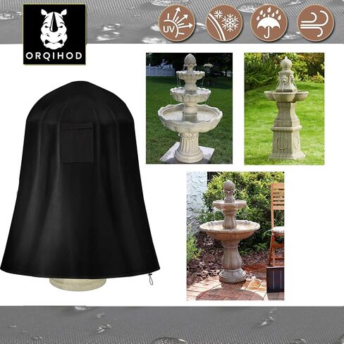 Orqihod 36"x42" Outdoor Fountain Cover with Locking Drawstring, Waterproof 420D Dustproof Protective Covers for Winter Garden Fountain Statue, Black, All Weather Protection in Saudi Arabia