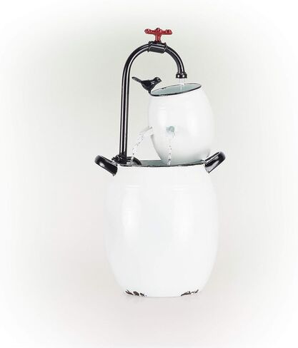 Alpine Corporation YHL428 Alpine 19" Tall White Barrels & Faucet Tabletop Decoration Fountain in Saudi Arabia