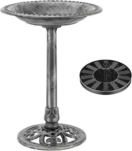 VIVOHOME Polyresin Antique Outdoor Blue Garden Bird Bath and Solar Powered Round Pond Fountain Combo Set in Kuwait