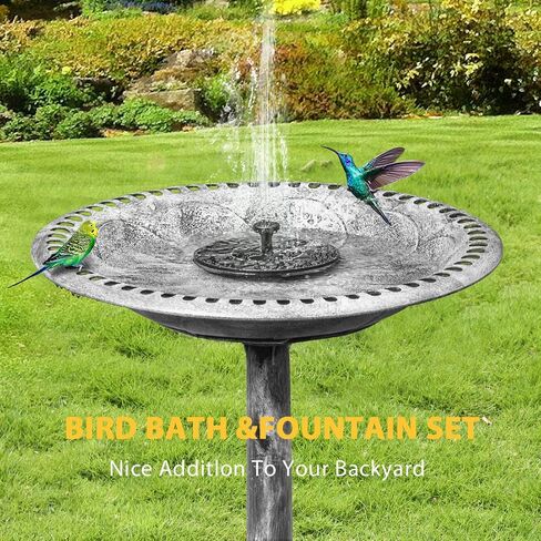 VIVOHOME Polyresin Antique Outdoor Blue Garden Bird Bath and Solar Powered Round Pond Fountain Combo Set in Kuwait