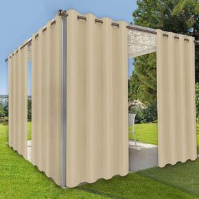 OutdoorLines Waterproof Indoor Outdoor Curtains for Patio-Privacy Sun Blocking Grommet Curtain Panel Weatherproof, UV Resistant Curtains for Gazebo, Front Porch, Pergola Beige 52W x 84L Inch 1 Piece in Saudi Arabia