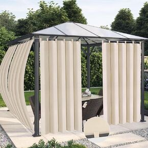 OutdoorLines ستائر خارجية مقاومة للماء للفناء - ألواح ستائر أكشاك علوية مقاومة للرياح - مجموعة ستائر خارجية تحجب الشمس للخصوصية والشرفة والعريشة والكابانا 54 × 84 بوصة، بيج، لوحتان in Kuwait