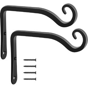 Gtongoko 2 Pack 6 Inch Plant Hangers Outdoor Metal Hanging Plant Bracket Bird Feeder Wall Hooks for Hanging Flower Basket, Wind Chimes, Solar Lanterns, Black