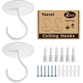 خطافات سقف Yzerel لتعليق النباتات - شماعات فوانيس معدنية مثبتة على الحائط من الحديد لتعليق مغذيات الطيور، والفوانيس، وأجراس الرياح، والمزارعين، وخطاطيف الديكور الخارجية (أبيض 4 قطع) in Kuwait