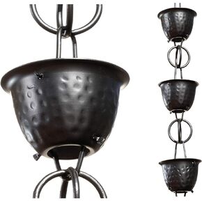 سلاسل المطر Monarch 18106 من الألومنيوم المطروق على شكل كأس المطر، بطول 8-1/2 قدم بديل ماسورة التصريف للمزاريب، مطلي بمسحوق أسود in Kuwait