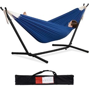 PNAEUT Double Hammock with Space Saving Steel Stand 2 Person Heavy Duty Garden Yard Outdoor 450lb Capacity Hammocks and Portable Carrying Bag (Aqua)