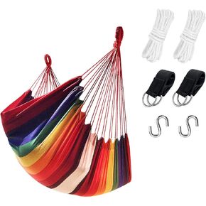 KPX Ourdoor Hanging Hammock Chair – Comfortable Tree Swing Chair Large Size 110X130cm（without Pillows） -330 Lbs Weight Capacity (Brown/White)