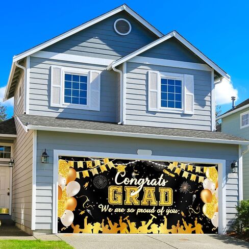 2024 Graduation Garage Door Banner Decorations 6 x 13 ft Large Graduation Congrats Grad Backdrop Garage Door Cover Decor Outdoor Indoor Wall Photo Congratulations Background Hanging Sign(Blue Gold) in Saudi Arabia
