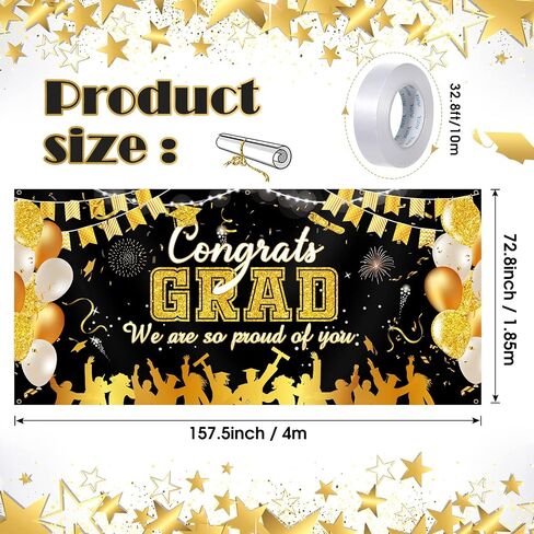 2024 Graduation Garage Door Banner Decorations 6 x 13 ft Large Graduation Congrats Grad Backdrop Garage Door Cover Decor Outdoor Indoor Wall Photo Congratulations Background Hanging Sign(Blue Gold) in Saudi Arabia